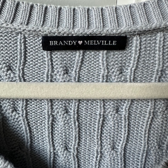 Brandy Melville Light Blue Ida Cotton Cable Knit V-Neck Sweater - Picture 3 of 3